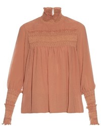 See by Chloe See By Chlo Smocked High Neck Crepe Blouse