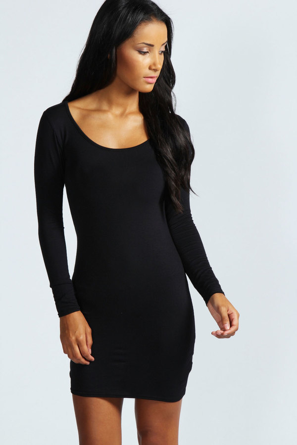 Scoop Neck Bodycon Dress Black – Styched Fashion