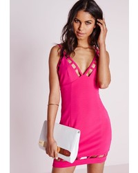 Missguided Crepe Cut Out Detail Bodycon Dress Hot Pink