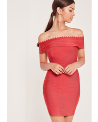 Missguided Premium Bandage Bardot Bodycon Dress Red