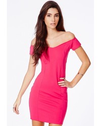 Missguided Shirley Bardot Bodycon Mini Dress In Hot Pink