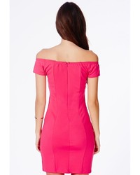 Missguided Shirley Bardot Bodycon Mini Dress In Hot Pink