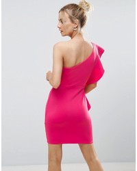 Bright Pink Scuba Ruffle Mini Bodycon Dress