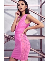 Boohoo Premium May Bandage Plunge Lace Up Bodycon Dress