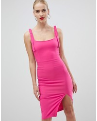 Vesper Square Neck With Pencil Dress With Cut Out Back In Pink