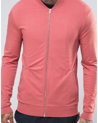 Asos Muscle Jersey Bomber Jacket In Pink