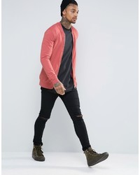 Asos Muscle Jersey Bomber Jacket In Pink
