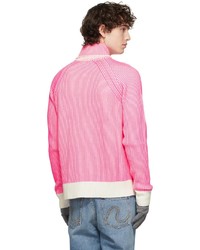 ERL Pink White Wool Zip Up Sweater