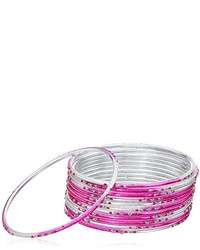 Chamak by Priya Kakkar 12 Piece Gradient Hot Pink And Silver Metal With Glitter Bangle Bracelet Set