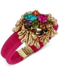 Betsey Johnson Gold Tone Crystal Cluster Woven Pink Hinged Bangle Bracelet