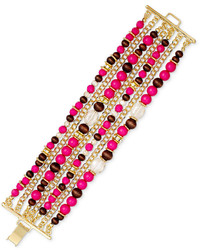 INC International Concepts Gold Tone Fuchsia Bead Multi Row Bracelet