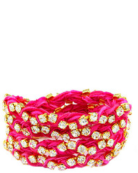 Ettika Rhinestone Wrap Around Hot Pink Ribbon Bracelet