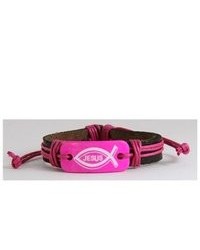 The Quiet Witness 4030192 Jesus Leather Bracelet Bright Pink Christian Religious Bible