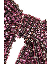 Gucci Crystal Bead And Crepe Brooch Pink