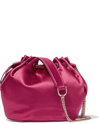 Diane von Furstenberg Love Power Mini Leather Trimmed Satin Bucket Bag Fuchsia