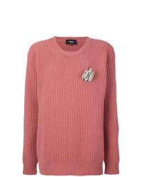 Rochas Brooch Ribbed Crew Neck Sweater