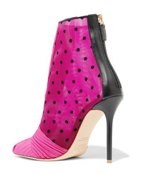 Malone Souliers Charlise 100 Pleated Satin Polka Dot Mesh And Leather Ankle Boots