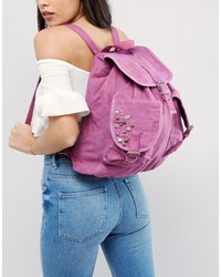 Asos Oversized Canvas Acid Wash Backpack With Studs