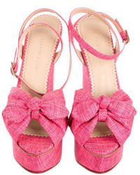 Charlotte Olympia Bow Embellished Wedge Sandals