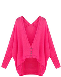 Asymmetric Buttoned Loose Rose Cardigan