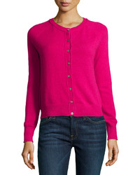 Neiman Marcus Cashmere Rolled Trimmed Cardigan Pink