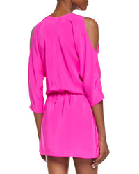 Amanda Uprichard Cold Shoulder Draped Silk Dress Hot Pink