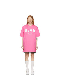 MSGM Pink Paint Brush Logo T Shirt Dress