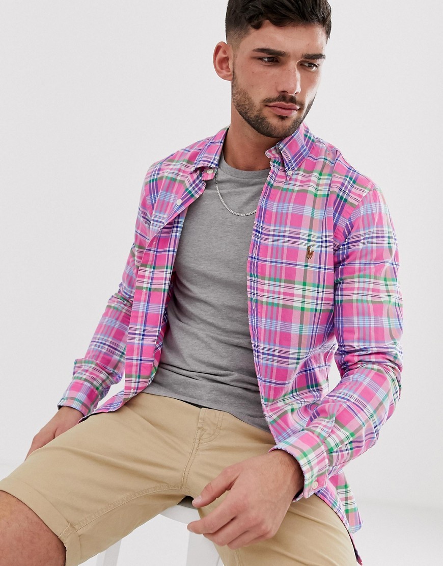 kromme gips vraag naar Polo Ralph Lauren Player Logo Check Oxford Shirt Slim Fit In Pink, $98 |  Asos | Lookastic