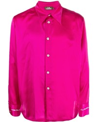 Hot Pink Check Silk Long Sleeve Shirt