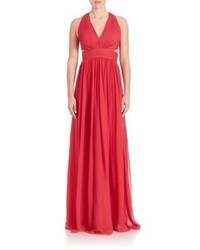 Aidan Mattox Cutout Chiffon Halter Gown