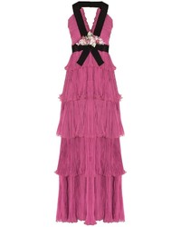 Gucci Floral Applique Silk Gown