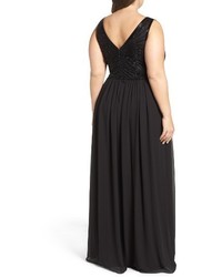 Adrianna Papell Plus Size Beaded Bodice Chiffon Gown