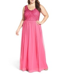 Adrianna Papell Plus Size Beaded Bodice Chiffon Gown