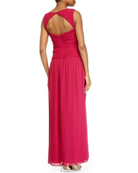 Laundry by Shelli Segal Shirred V Neck Chiffon Gown Cool Kiss Pink