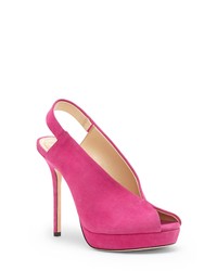 Hot Pink Chunky Suede Heeled Sandals