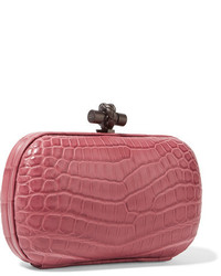 Bottega Veneta The Knot Crocodile Clutch Pink