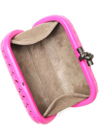 Bottega Veneta Woven Metallic Knot Clutch Bag Hot Pink