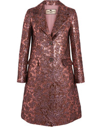 Etro Metallic Wool Blend Jacquard Coat Pink