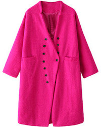 Choies Pink Asymmetric Double Breasted Wool Blend Coat In Longline