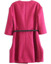 Choies Pink Longline Coat With Belt Added