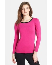 Anne Klein Faux Leather Trim Sweater Pink Medium