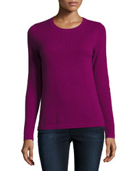 Neiman Marcus Cashmere Basic Pullover Sweater Pink