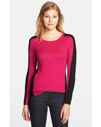 Halogen Colorblock Silk Cashmere Sweater Pink Plumier Black X Large P