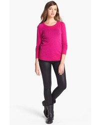 Halogen Long Sleeve Crewneck Cashmere Sweater Pink Plumier Large