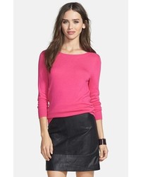 Halogen Three Quarter Sleeve Sweater Pink Rouge X Small