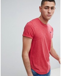 Hollister Curved Hem Crew Neck T Shirt Seagull Logo In Pink Marl