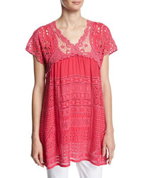 Johnny Was Terra Crocheted Georgette Blouse Ultra Pink