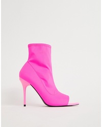 Hot Pink Cutout Elastic Ankle Boots
