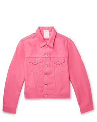 hot pink denim jacket outfit