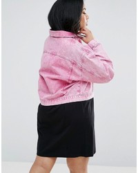 Asos Curve Curve Denim Jacket In Washed Pink